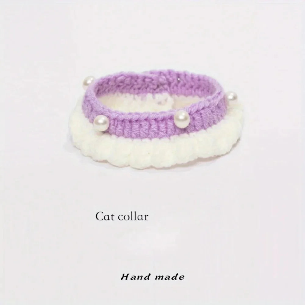 Handmade Knitted Pet Scarf Collar - Wool Woven Crochet Bandana, Dog Cat Kitten Clothing Accessory for Photography Props (Small)