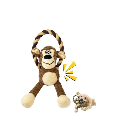 Durable Monkey Dog Toy, Plush Squeaky Stuffed Dog Toy with Rope, Interactive Chew Toy for Teething Puppies and Small, Medium & Large Dogs