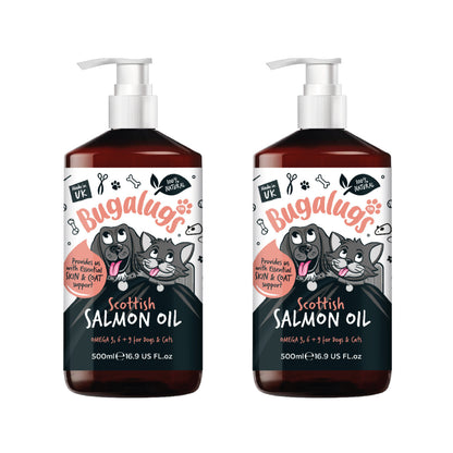 Bugalugs Dog Salmon Oil 100% Pure Dogs, Cats & Pets 500Ml, Healthy Skin & Coat