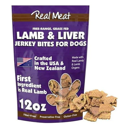 Real Meat Dog Treats - 12Oz Bag of Bite-Sized Air-Dried Lamb & Liver Jerky - Grain-Free, 95% Human-Grade, Grass Fed Lamb - All-Natural