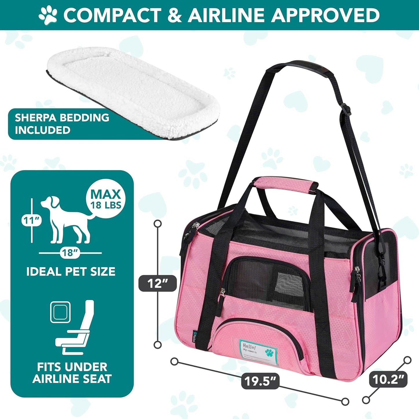 Airline Approved Pet Carrier for Cat, Soft Sided Dog Carrier for Small Dogs, Cat Travel Supplies Accessories for Indoor Cats, Ventilated Pet Carrying Bag Medium Large Kitten Puppy, Large Pink