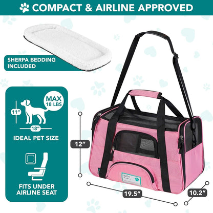 Airline Approved Pet Carrier for Cat, Soft Sided Dog Carrier for Small Dogs, Cat Travel Supplies Accessories for Indoor Cats, Ventilated Pet Carrying Bag Medium Large Kitten Puppy, Large Pink