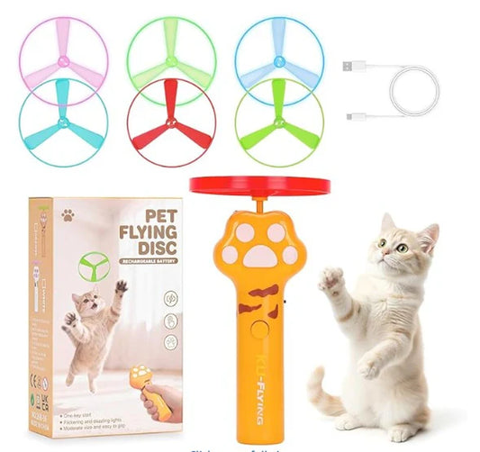 Cat Fetch Toy, Rechargeable Flying Disc Launcher with 6 Flying Discs, Cat Interactive Hunting Toys for Outdoor & Indoor