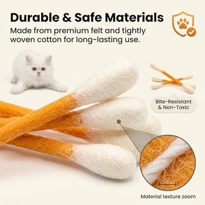 Cotton Swabs Cat Toys with Catnip, 6 Pk Giant Kitten Chew Sticks for Indoor Boredom, Durable Dental Teething Ropes, Big Interactive Felt Kitty Kicker Play Lover Gift Accessories