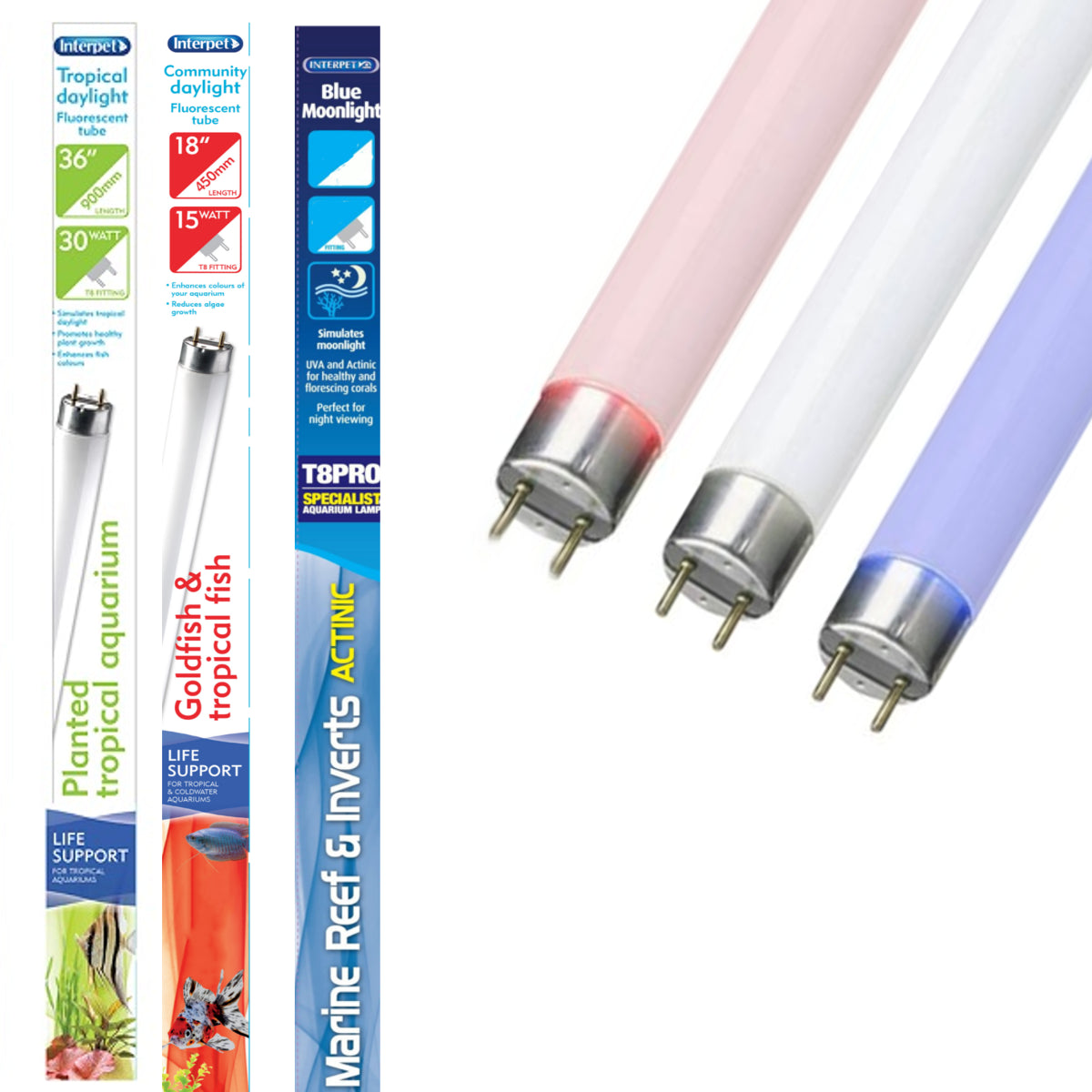 INTERPET T5 T8 REPLACEMENT UV UVA AQUARIUM LINEAR TROPICAL MOON DAYLIGHT