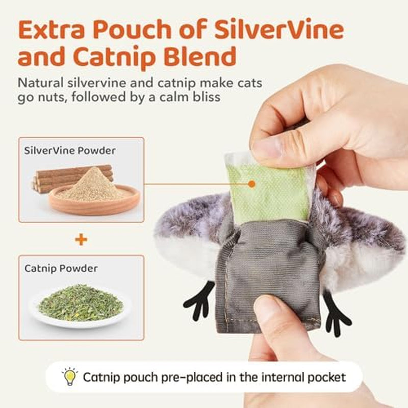 Cat Toys Flapping Bird (No Flying), Lifelike Sandpiper Chirp Tweet, Rechargeable Touch Activated Kitten Toy Interactive Cat Exercise Toys for All Breeds Cat Kicker Catnip Toys 4.0"