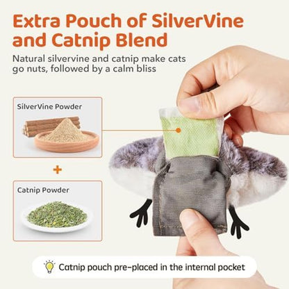 Cat Toys Flapping Bird (No Flying), Lifelike Sandpiper Chirp Tweet, Rechargeable Touch Activated Kitten Toy Interactive Cat Exercise Toys for All Breeds Cat Kicker Catnip Toys 4.0"