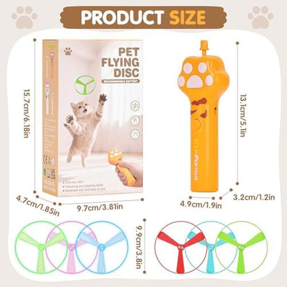 Cat Fetch Toy, Rechargeable Flying Disc Launcher with 6 Flying Discs, Cat Interactive Hunting Toys for Outdoor & Indoor