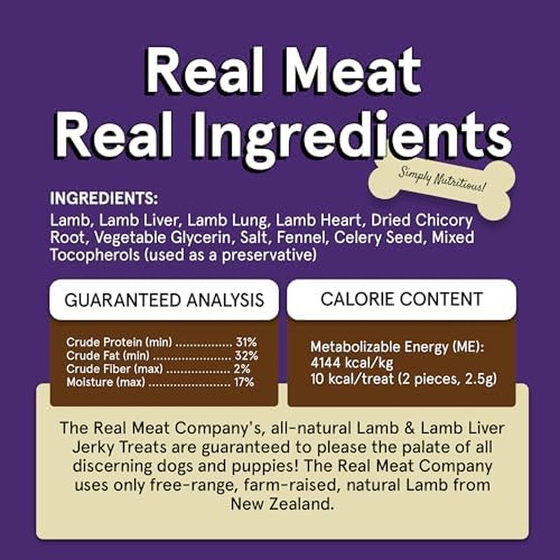 Real Meat Dog Treats - 12Oz Bag of Bite-Sized Air-Dried Lamb & Liver Jerky - Grain-Free, 95% Human-Grade, Grass Fed Lamb - All-Natural