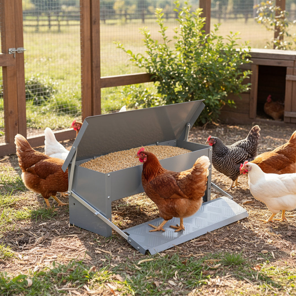 5KG AUTOMATIC OUTDOOR CHICKEN COOP FEEDER DUCK GOOSE PHEASANT TREADLE TROUGH