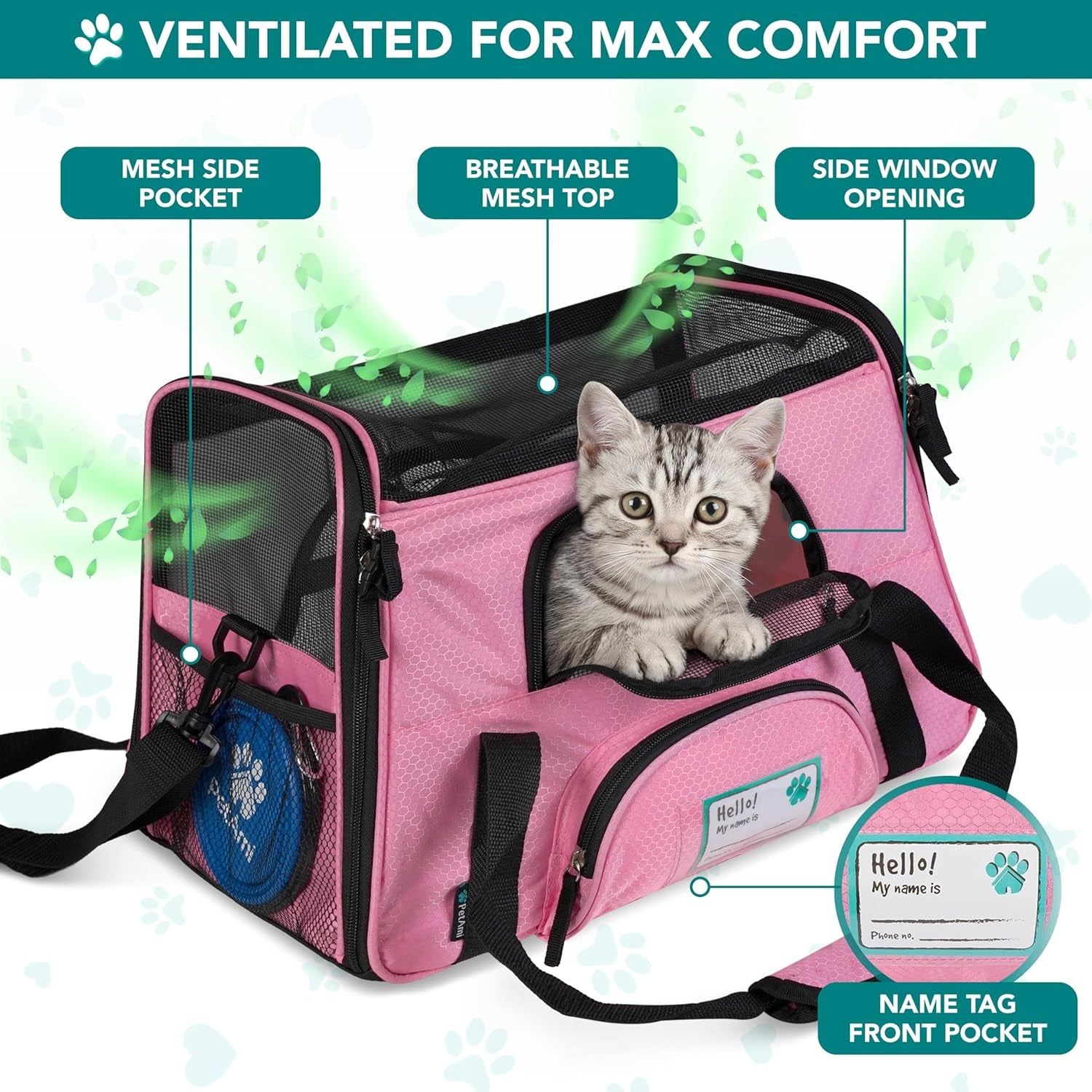 Airline Approved Pet Carrier for Cat, Soft Sided Dog Carrier for Small Dogs, Cat Travel Supplies Accessories for Indoor Cats, Ventilated Pet Carrying Bag Medium Large Kitten Puppy, Large Pink