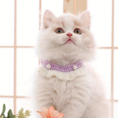 Handmade Knitted Pet Scarf Collar - Wool Woven Crochet Bandana, Dog Cat Kitten Clothing Accessory for Photography Props (Small)