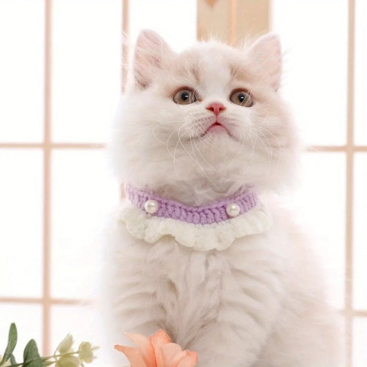 Handmade Knitted Pet Scarf Collar - Wool Woven Crochet Bandana, Dog Cat Kitten Clothing Accessory for Photography Props (Small)