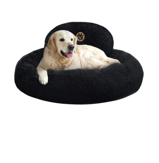 Petjett Calming Dog Beds Large Sized Dog - round Bed, Anti-Slip & Washable Super Soft Donut Bed, Fluffy Faux Fur Anti-Anxiety Premium Comfort Pet Bed, Fits Dogs - Black
