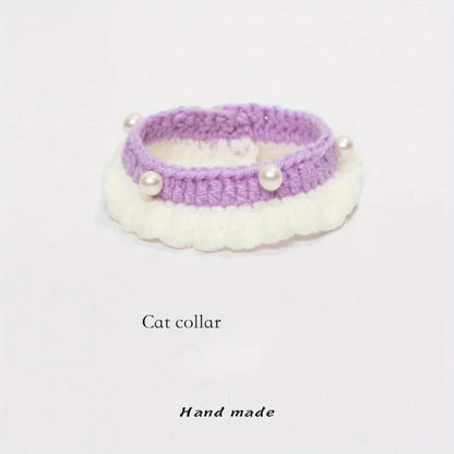 Handmade Knitted Pet Scarf Collar - Wool Woven Crochet Bandana, Dog Cat Kitten Clothing Accessory for Photography Props (Small)