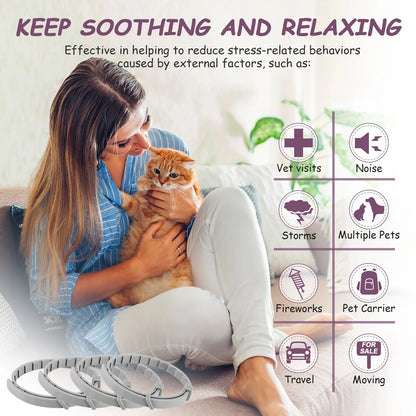 Pet Calming Collar for Cats Dogs Adjustable Anxiety Pheromone Reducing Pet Collar Lasting Natural Calm Relax Soothing Collars (4 Pcs)
